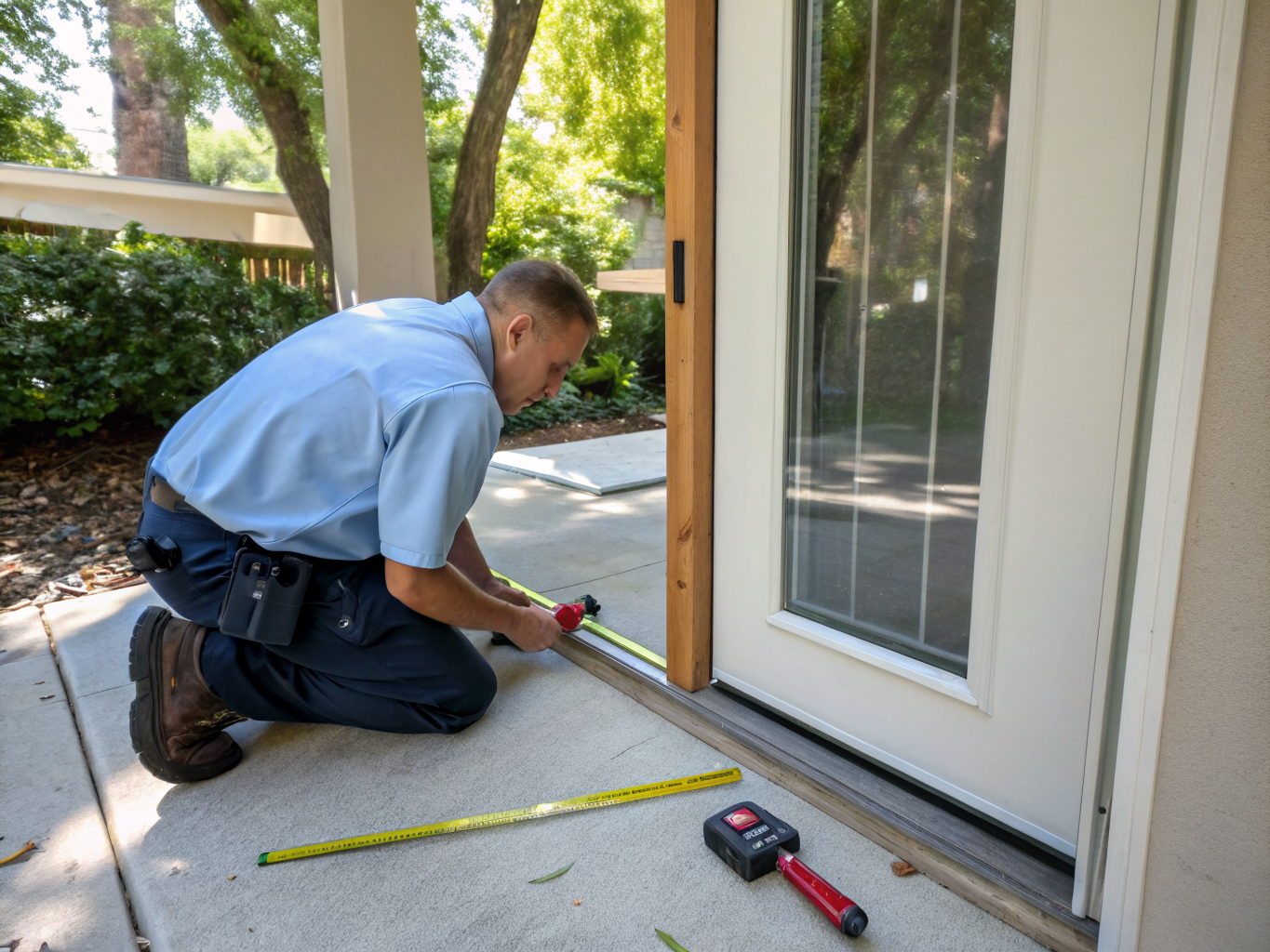 Technicien réparant une porte patio à Carignan