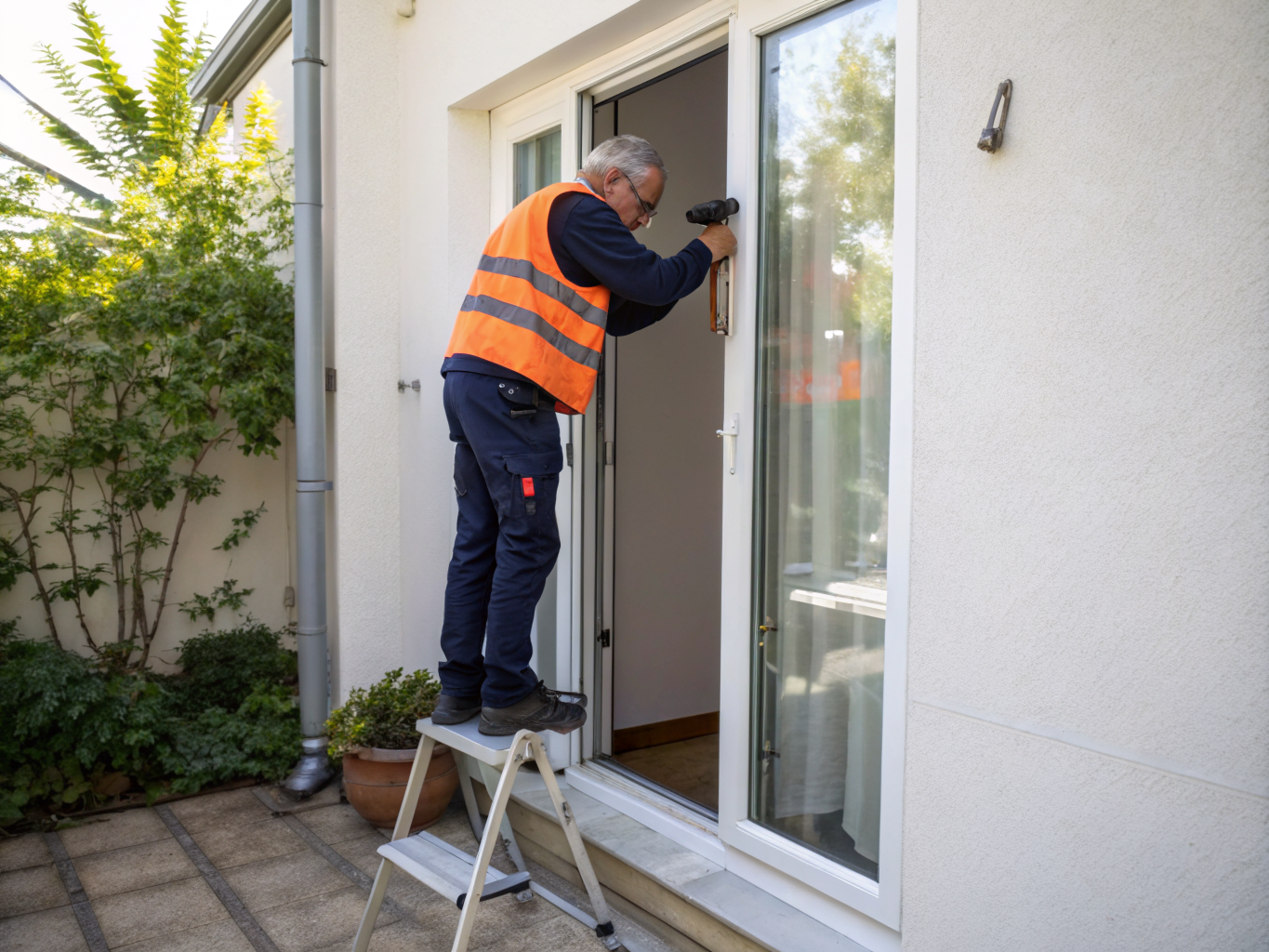 Technicien réparant une porte-patio à Laval