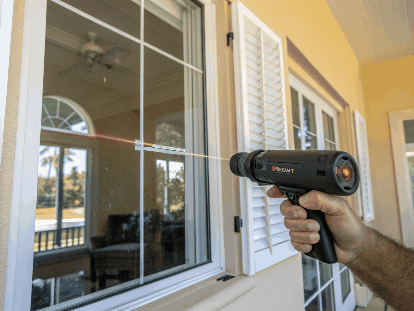 Technicien évaluant les coûts de réparation d'une porte patio