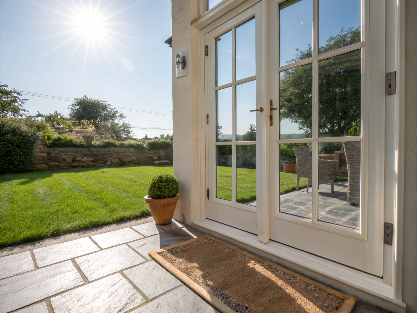 Porte patio ensoleillée en parfait état pour l'été