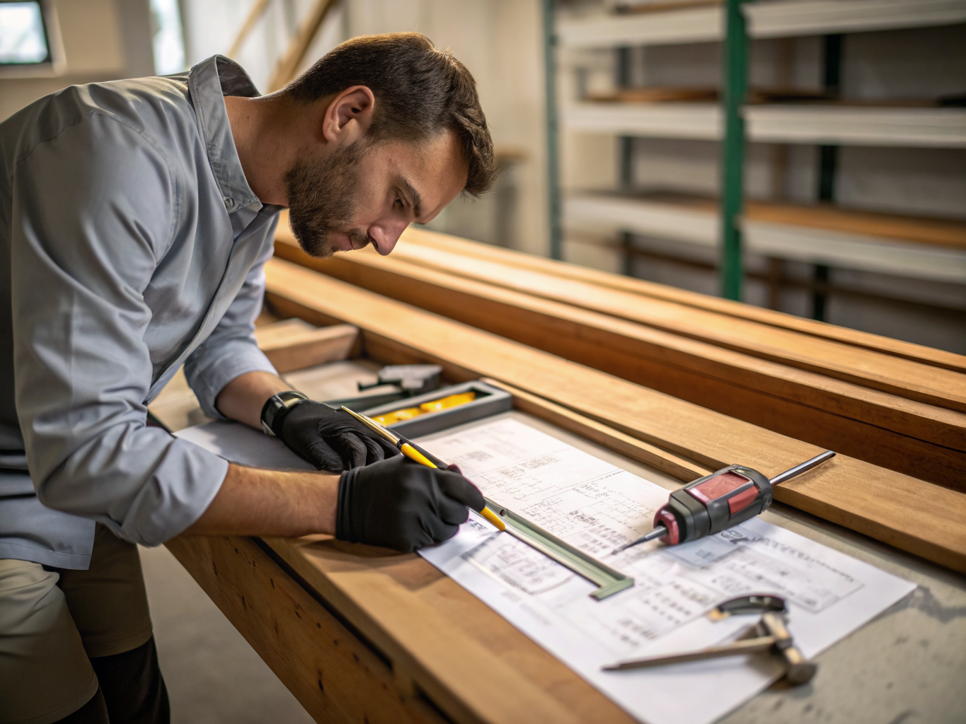 Technicien effectuant une réparation sur mesure sur un rail de porte patio
