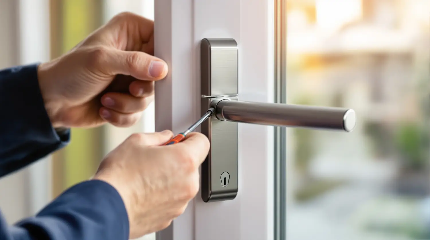 Réparateur partenaire SlideFix installant une nouvelle poignée de porte patio